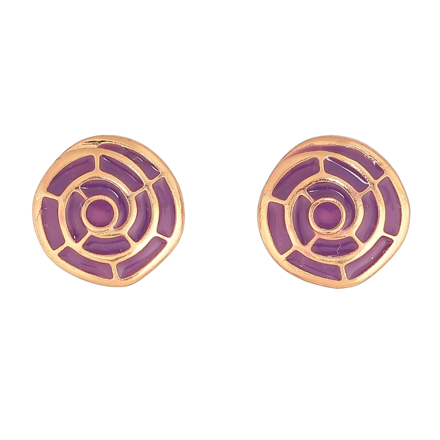 Серьги Xuping цвет Позолота 18К пусеты "Узор с сиреневой эмалью" фото №1