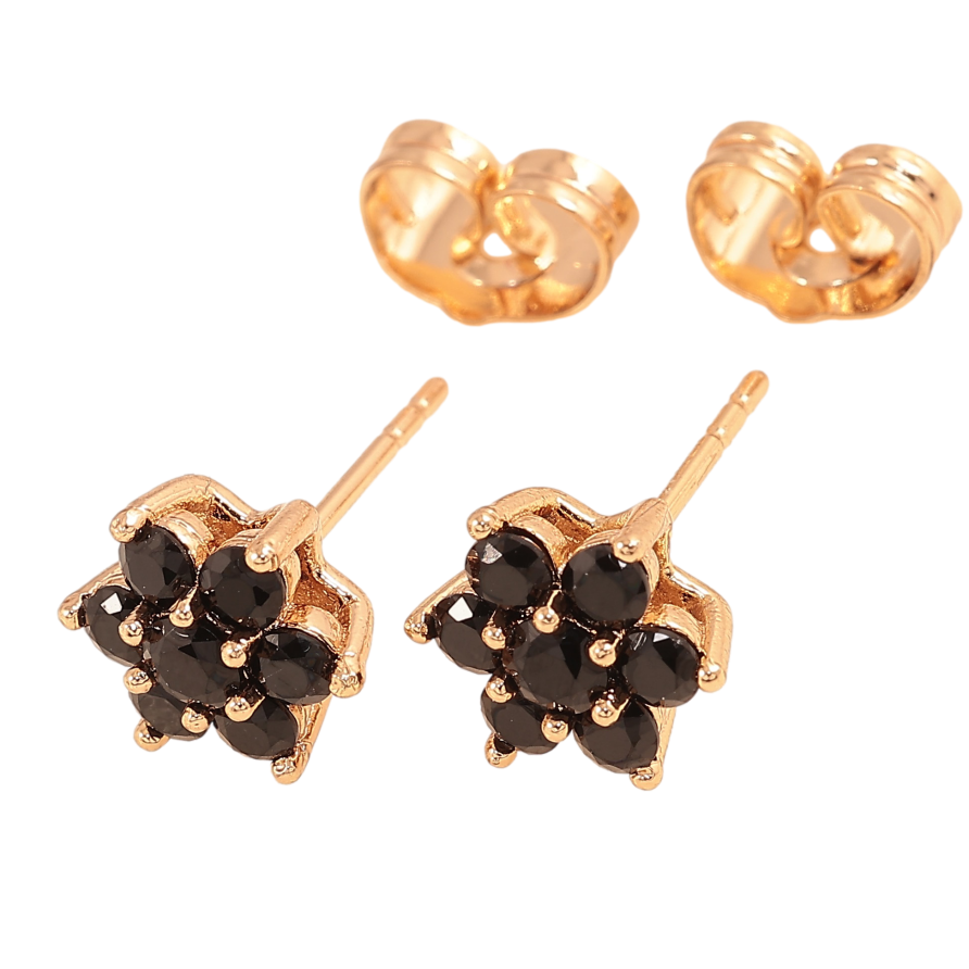 Серьги Xuping цвет Позолота 18К пусеты "Черные кристальные цветочки" фото №1