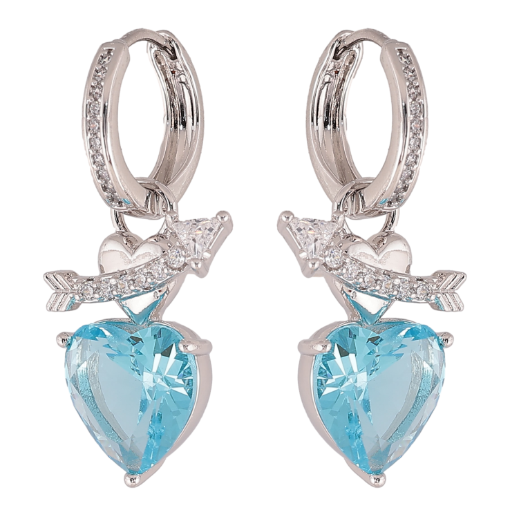 Сережки Xuping колір Родій підвіски на колечках "Кристальні блакитні серця" 2 в 1 фото №4 Сережки Xuping колір Родій підвіски на колечках "Кристальні блакитні серця" 2 в 1 фото №4