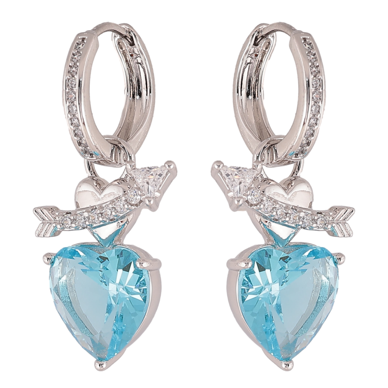 Сережки Xuping колір Родій підвіски на колечках "Кристальні блакитні серця" 2 в 1 фото №1 Сережки Xuping колір Родій підвіски на колечках "Кристальні блакитні серця" 2 в 1 фото №1