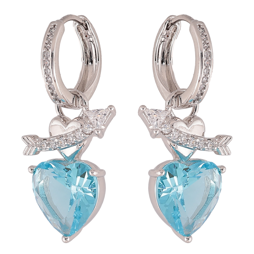 Сережки Xuping колір Родій підвіски на колечках "Кристальні блакитні серця" 2 в 1 фото №1 Сережки Xuping колір Родій підвіски на колечках "Кристальні блакитні серця" 2 в 1 фото №1