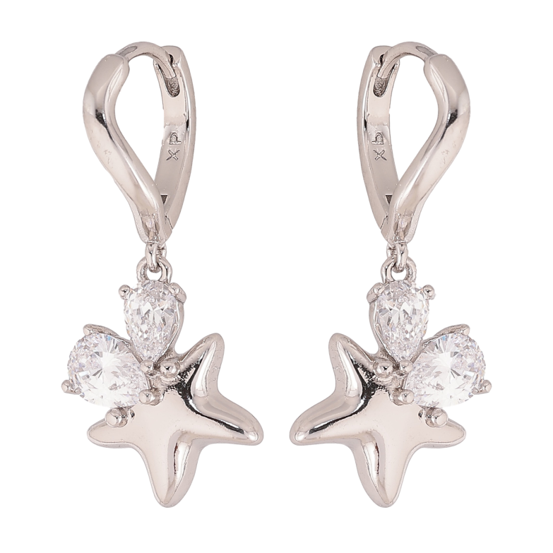 Сережки Xuping колір Родій підвіски на колечках "Зірки з кристалами" фото №2 Сережки Xuping колір Родій підвіски на колечках "Зірки з кристалами" фото №2