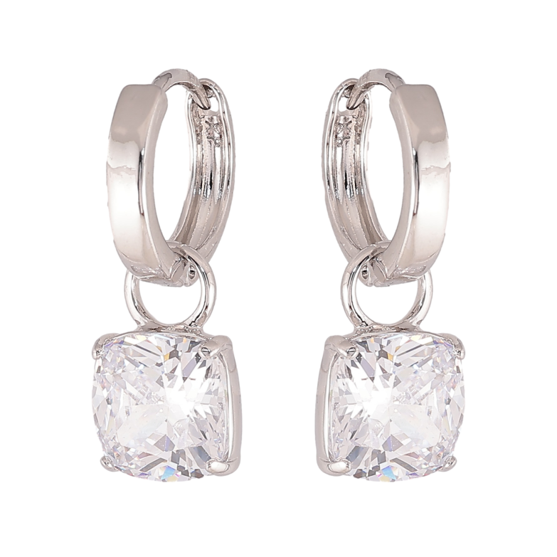 Серьги Xuping цвет Родий подвески на колечках "Кристаллы" 2 в 1 фото №1