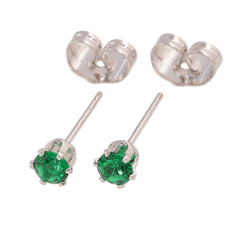 Серьги Xuping цвет Родий пусеты "Зеленые кристаллы в 6-ти крапановой оправе" ø 4мм фото №1