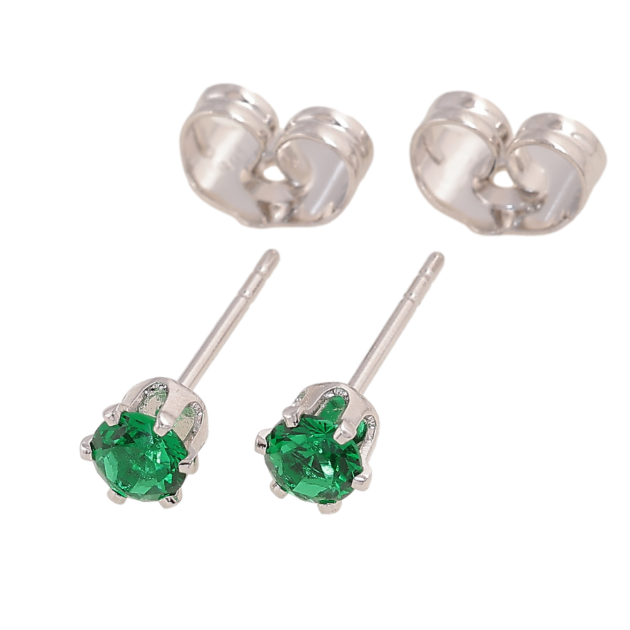 Серьги Xuping цвет Родий пусеты "Зеленые кристаллы в 6-ти крапановой оправе" ø 4мм фото №1