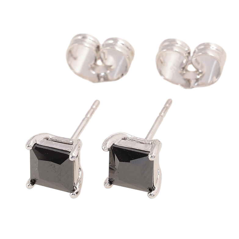 Сережки Xuping колір Родій пусети "Чорні кристали" 5х5мм фото №1