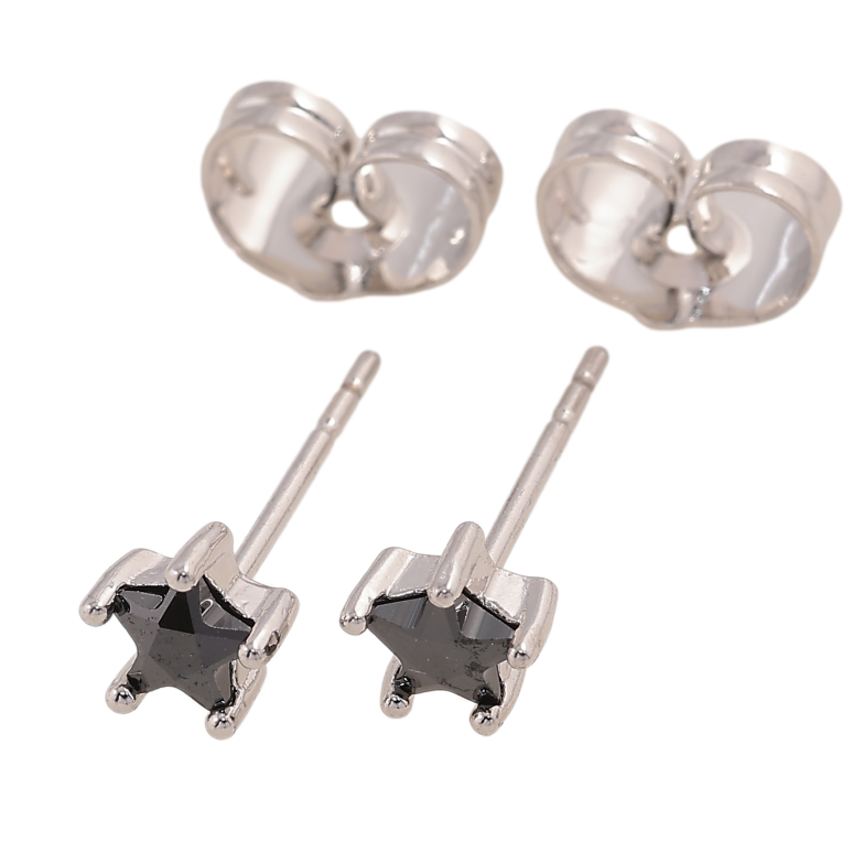 Сережки Xuping колір Родій пусети "Чорні кристальні зірочки" ø 5мм фото №1