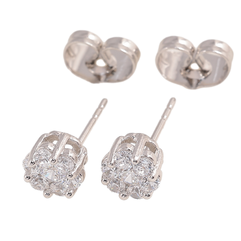 Сережки Xuping колір Родій пусети "Кристальні квіточки" ø 6мм фото №1