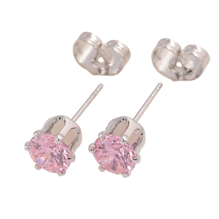 Серьги Xuping цвет Родий пусеты "Розовые кристаллы в 6-ти крапановой оправе" ø 6мм фото №19
