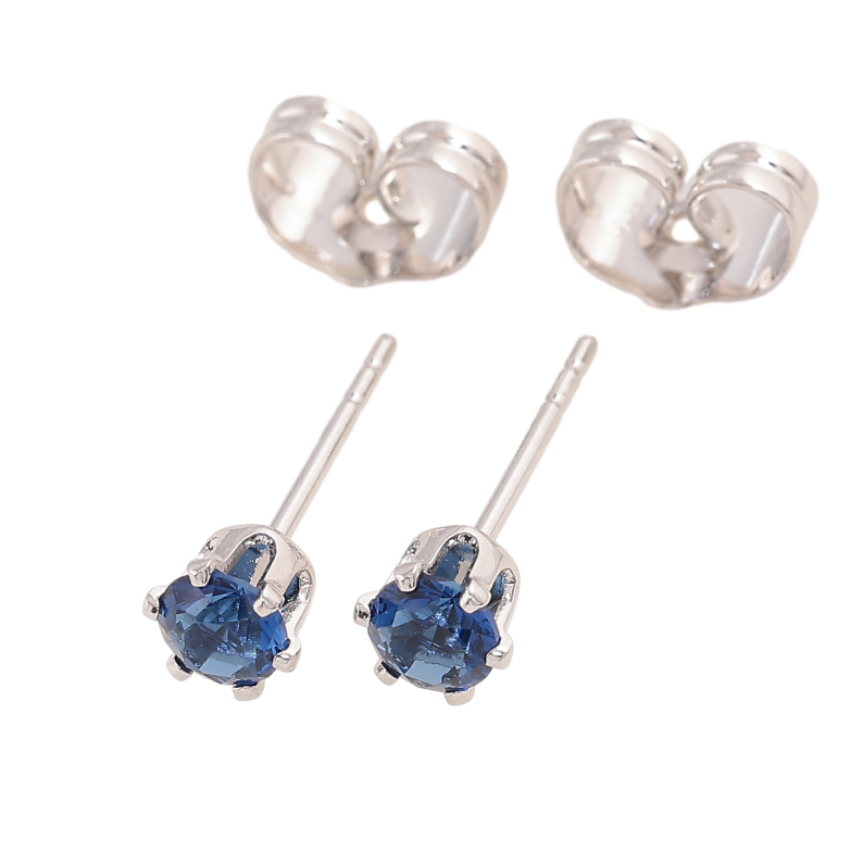 Серьги Xuping цвет Родий пусеты "Синие кристаллы в 6-ти крапановой оправе" ø 4мм фото №1