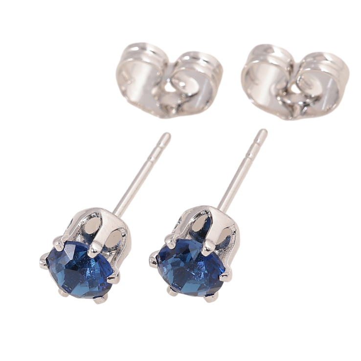 Серьги Xuping цвет Родий пусеты "Синие кристаллы в 6-ти крапановой оправе" ø 5мм фото №17