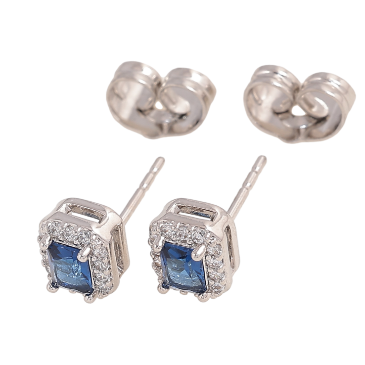 Серьги Xuping цвет Родий пусеты "Синие кристаллы в обрамлении" фото №18