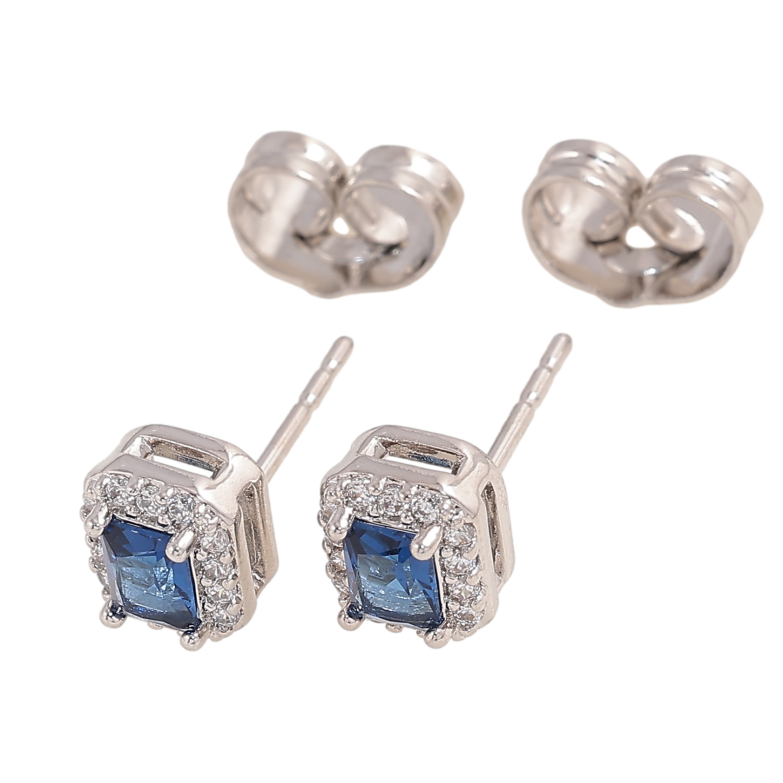 Серьги Xuping цвет Родий пусеты "Синие кристаллы в обрамлении" фото №1