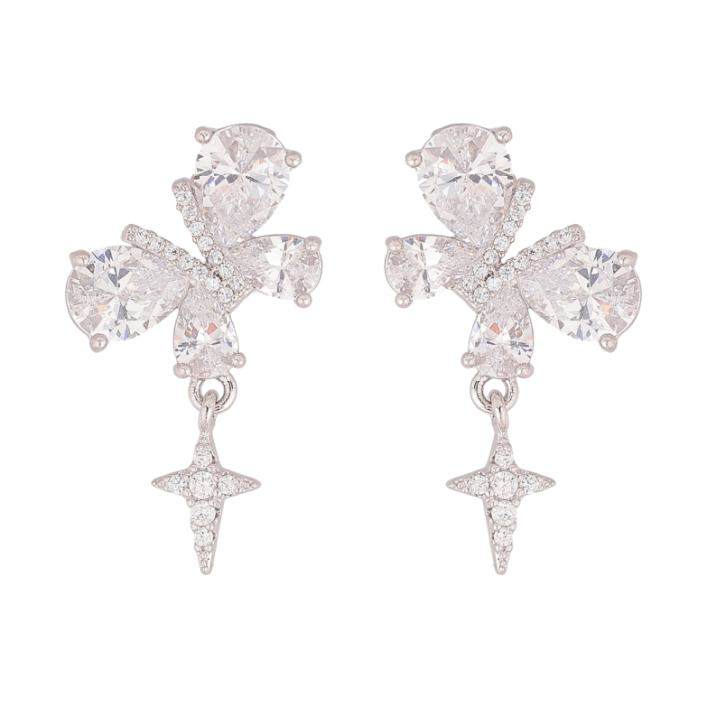 Серьги Xuping цвет Родий пусеты "Кристальные бабочки" фото №1