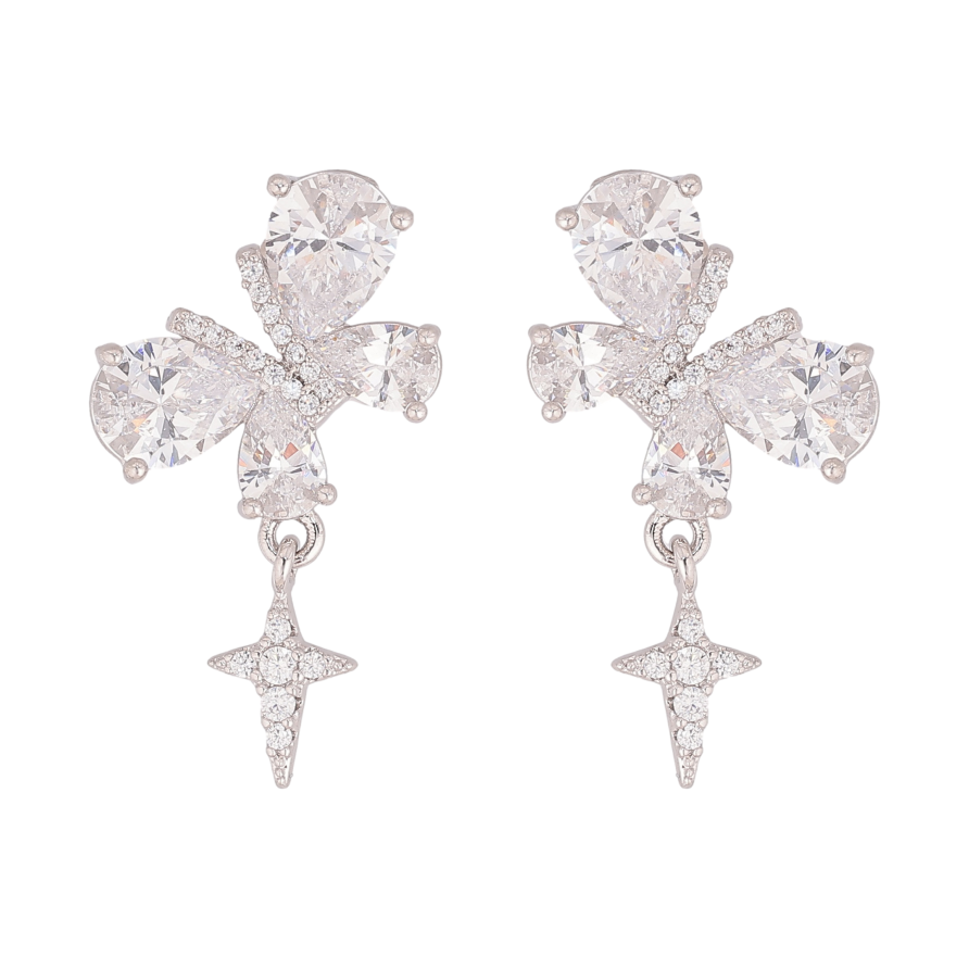 Сережки Xuping колір Родій пусети "Кристальні метелики" фото №1