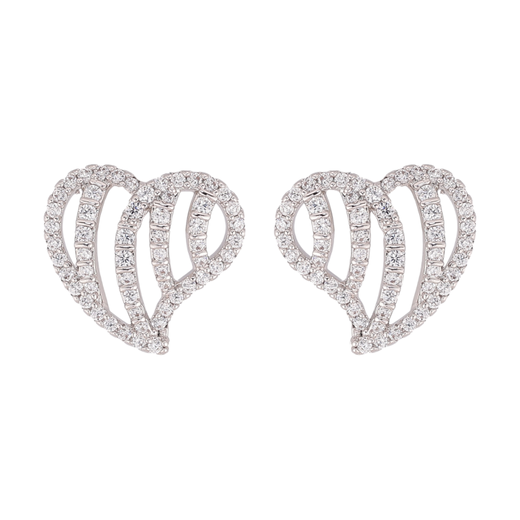 Сережки Xuping колір Родій пусети "Сердечки з кристалами" фото №25