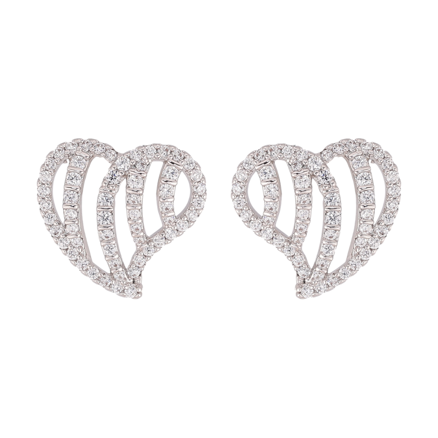 Сережки Xuping колір Родій пусети "Сердечки з кристалами" фото №1