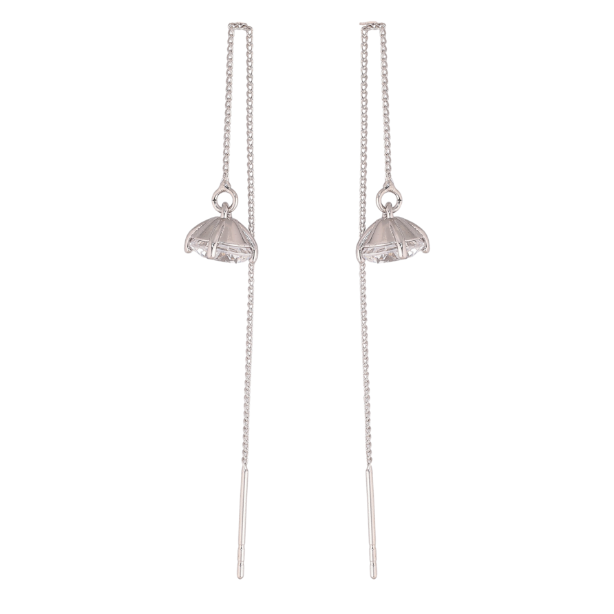 Сережки Xuping колір Родій протяжки "Кристали на ланцюжках" ø 7мм фото №1