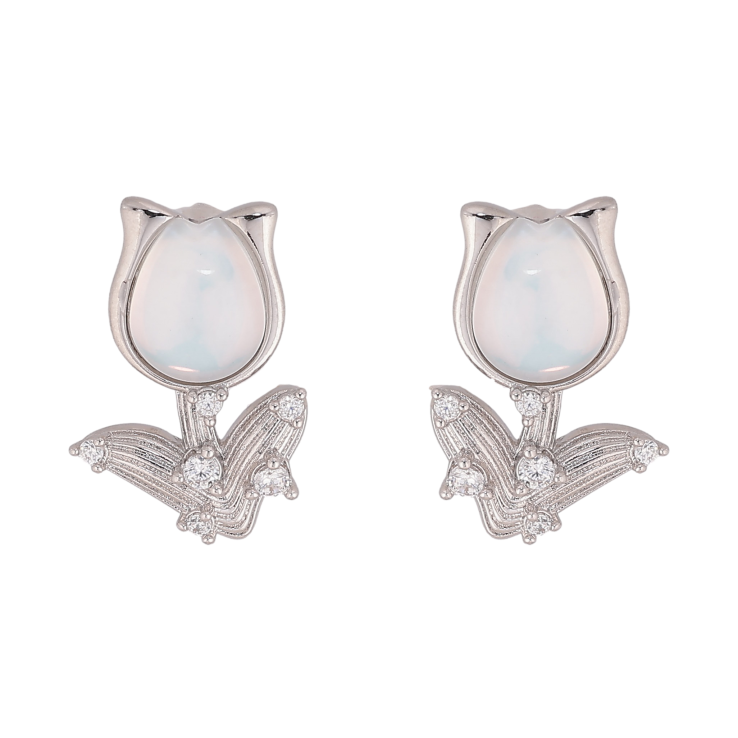 Серьги Xuping цвет Родий пусеты "Тюльпаны" фото №2