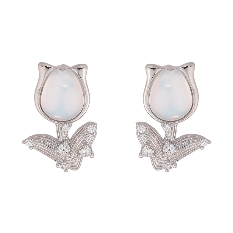 Серьги Xuping цвет Родий пусеты "Тюльпаны" фото №1