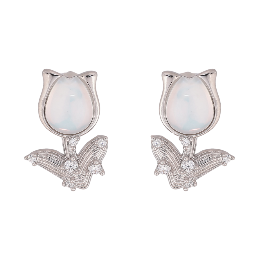 Серьги Xuping цвет Родий пусеты "Тюльпаны" фото №1