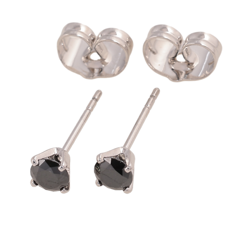 Серьги Xuping цвет Родий пусеты "Черные кристаллы в 4-х крапановой оправе" ø 4мм фото №1