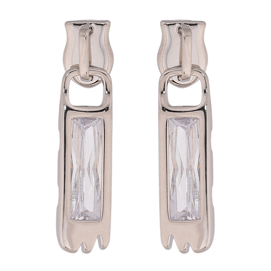 Серьги Xuping цвет Родий пусеты "Бегунки с кристаллами" фото №1