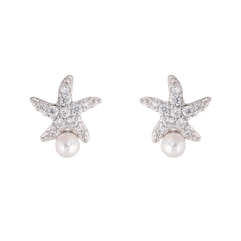 Серьги Xuping цвет Родий пусеты "Морские звезды с жемчужинками" фото №20