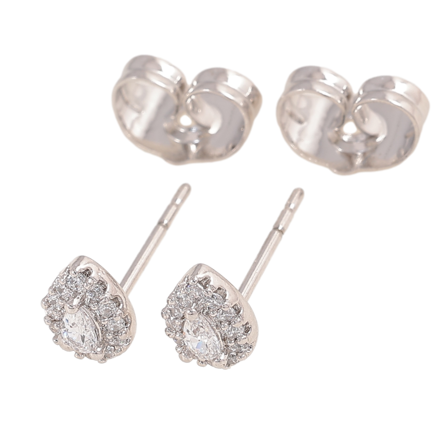 Серьги Xuping цвет Родий пусеты "Капельки с кристаллами" фото №1