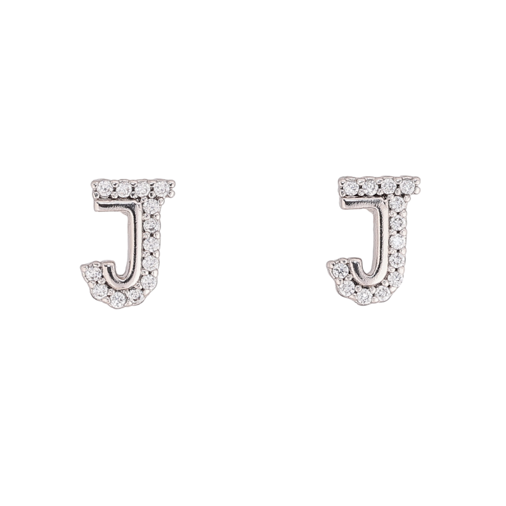 Серьги Xuping цвет Родий пусеты "Буква J с кристаллами" фото №9
