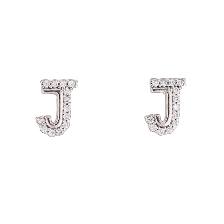 Серьги Xuping цвет Родий пусеты "Буква J с кристаллами" фото №1
