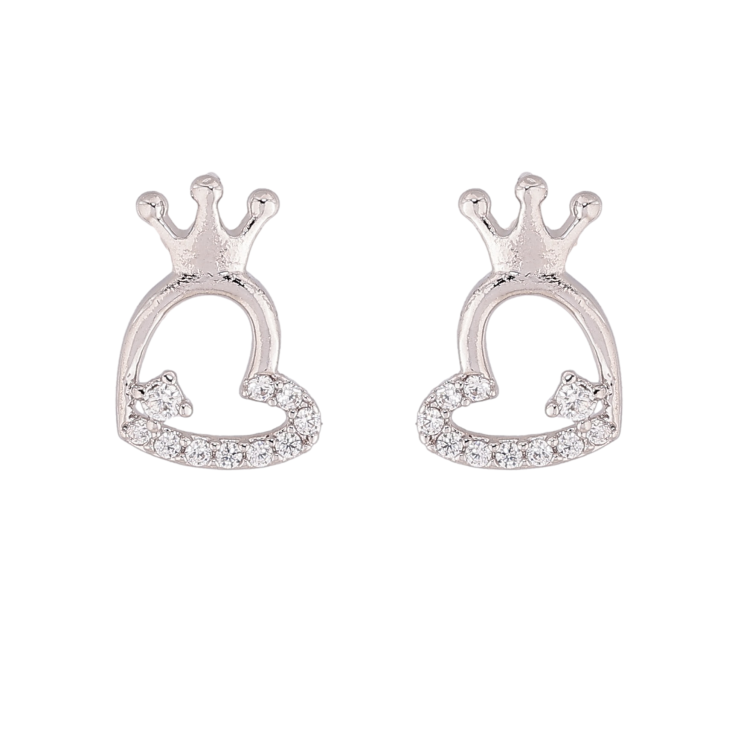 Серьги Xuping цвет Родий пусеты "Сердечки с короной" фото №7