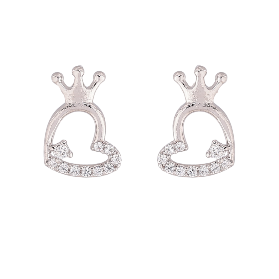 Серьги Xuping цвет Родий пусеты "Сердечки с короной" фото №1