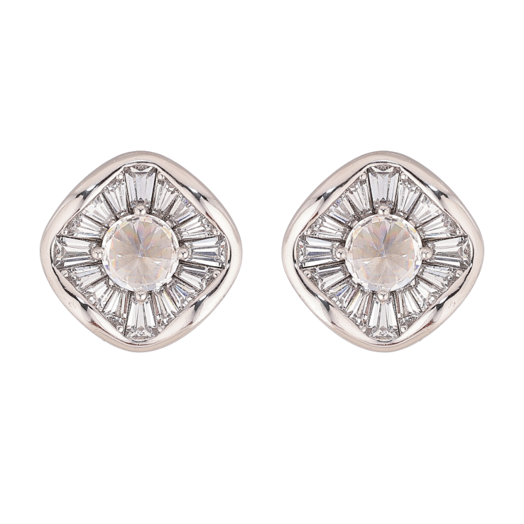 Серьги Xuping цвет Родий пусеты "Узор с кристаллами" фото №3