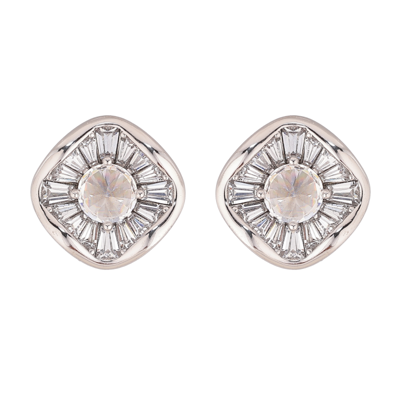 Серьги Xuping цвет Родий пусеты "Узор с кристаллами" фото №1