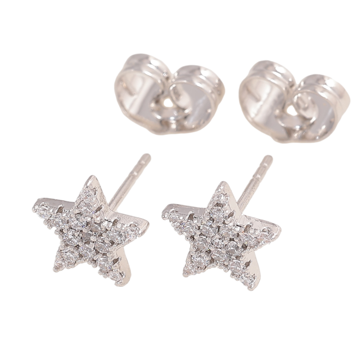 Серьги Xuping цвет Родий пусеты "Звезда с кристаллами" 8мм фото №5
