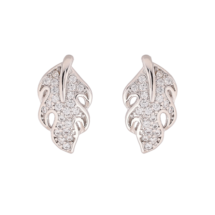 Серьги Xuping цвет Родий пусеты "Листики с кристаллами" фото №2 Серьги Xuping цвет Родий пусеты "Листики с кристаллами" фото №2