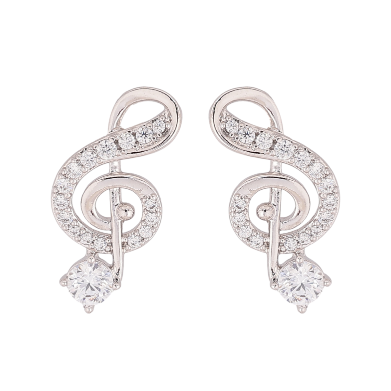 Сережки Xuping колір Родій пусети "Скрипковий ключ з кристалами" фото №4 Сережки Xuping колір Родій пусети "Скрипковий ключ з кристалами" фото №4