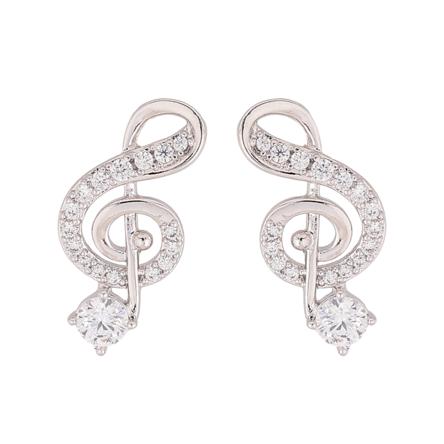 Сережки Xuping колір Родій пусети "Скрипковий ключ з кристалами" фото №1 Сережки Xuping колір Родій пусети "Скрипковий ключ з кристалами" фото №1