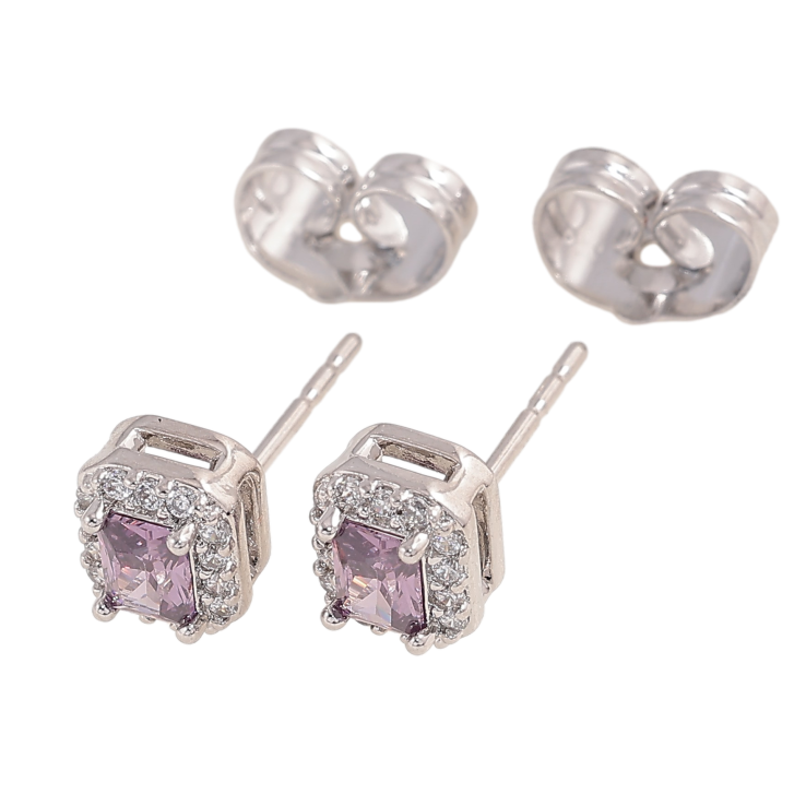 Серьги Xuping цвет Родий пусеты "Сиреневые кристаллы в обрамлении" фото №16
