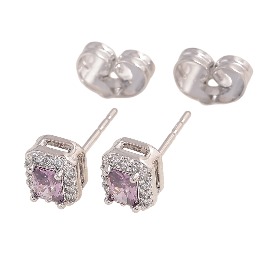 Серьги Xuping цвет Родий пусеты "Сиреневые кристаллы в обрамлении" фото №1