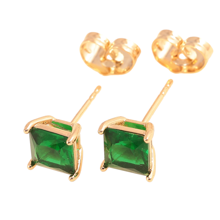 Серьги Xuping цвет позолота 18К пусеты зеленые кристаллы 6х6мм фото №13