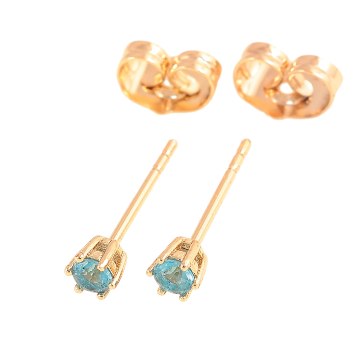 Серьги Xuping цвет позолота 18К пусеты голубые кристаллы в 6-ти крапановой оправе ø 3мм фото №21