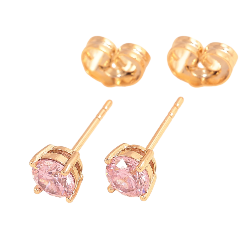 Серьги Xuping цвет позолота 18К пусеты розовые кристаллы в 4-х крапановой оправе ø 5мм фото №1