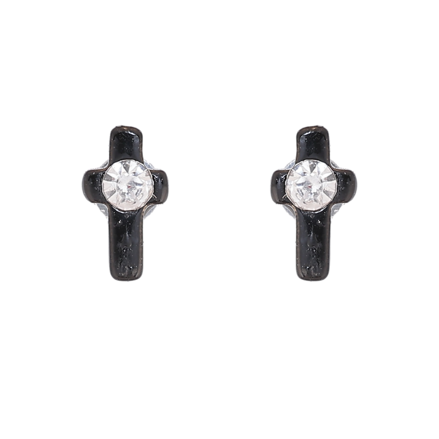 Сережки замок на магніті "Чорні хрестики з кристалом" фото №1