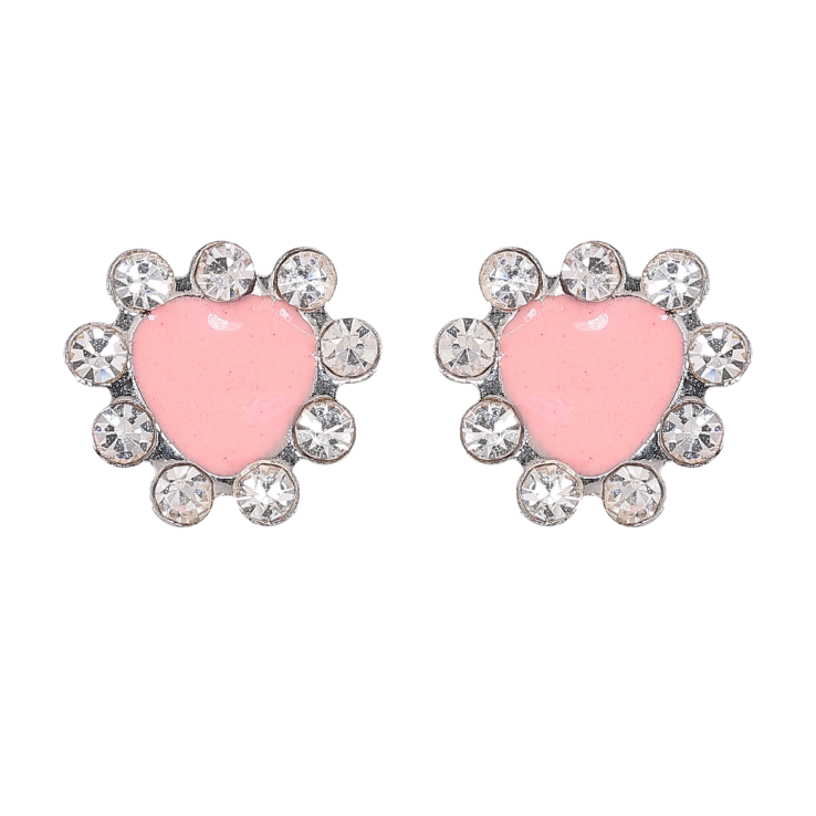 Сережки пусети "Рожеві серця з емаллю та стразами" фото №7