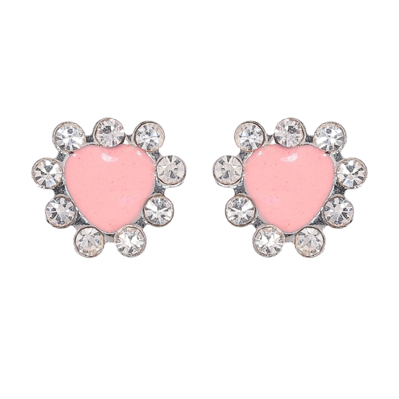 Сережки пусети "Рожеві серця з емаллю та стразами" фото №1