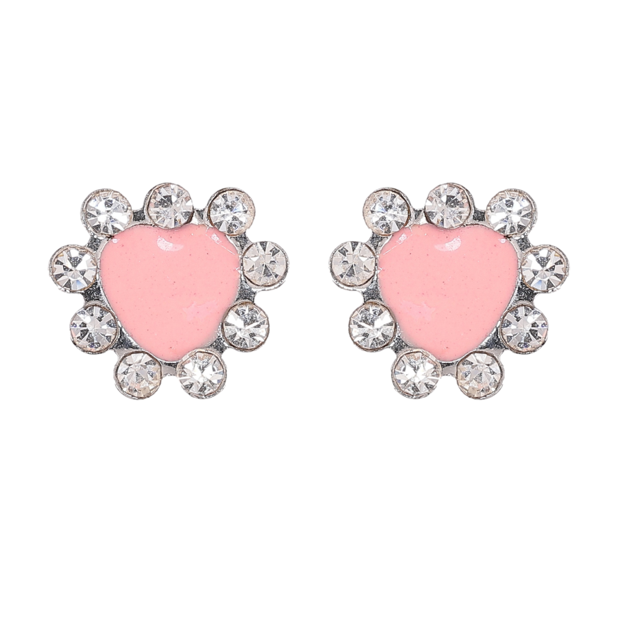 Сережки пусети "Рожеві серця з емаллю та стразами" фото №1