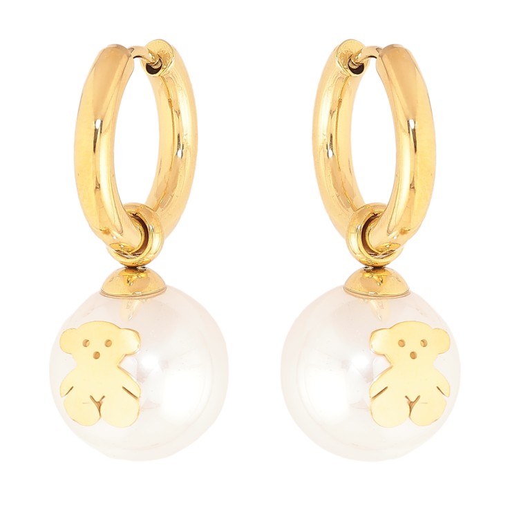 Сережки Нержавіюча сталь підвіски на колечках "Перлини з ведмедиками" 2 в 1, ø 14мм фото №17