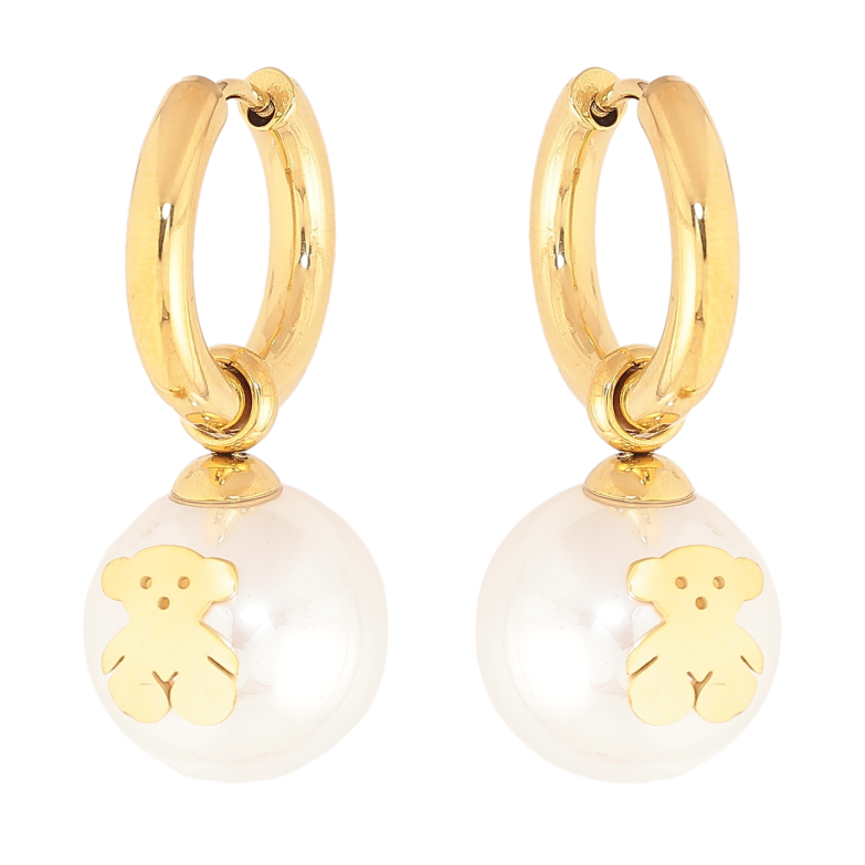 Серьги Нержавеющая сталь подвески на колечках "Жемчужины с мишками" 2 в 1, ø 14мм фото №1